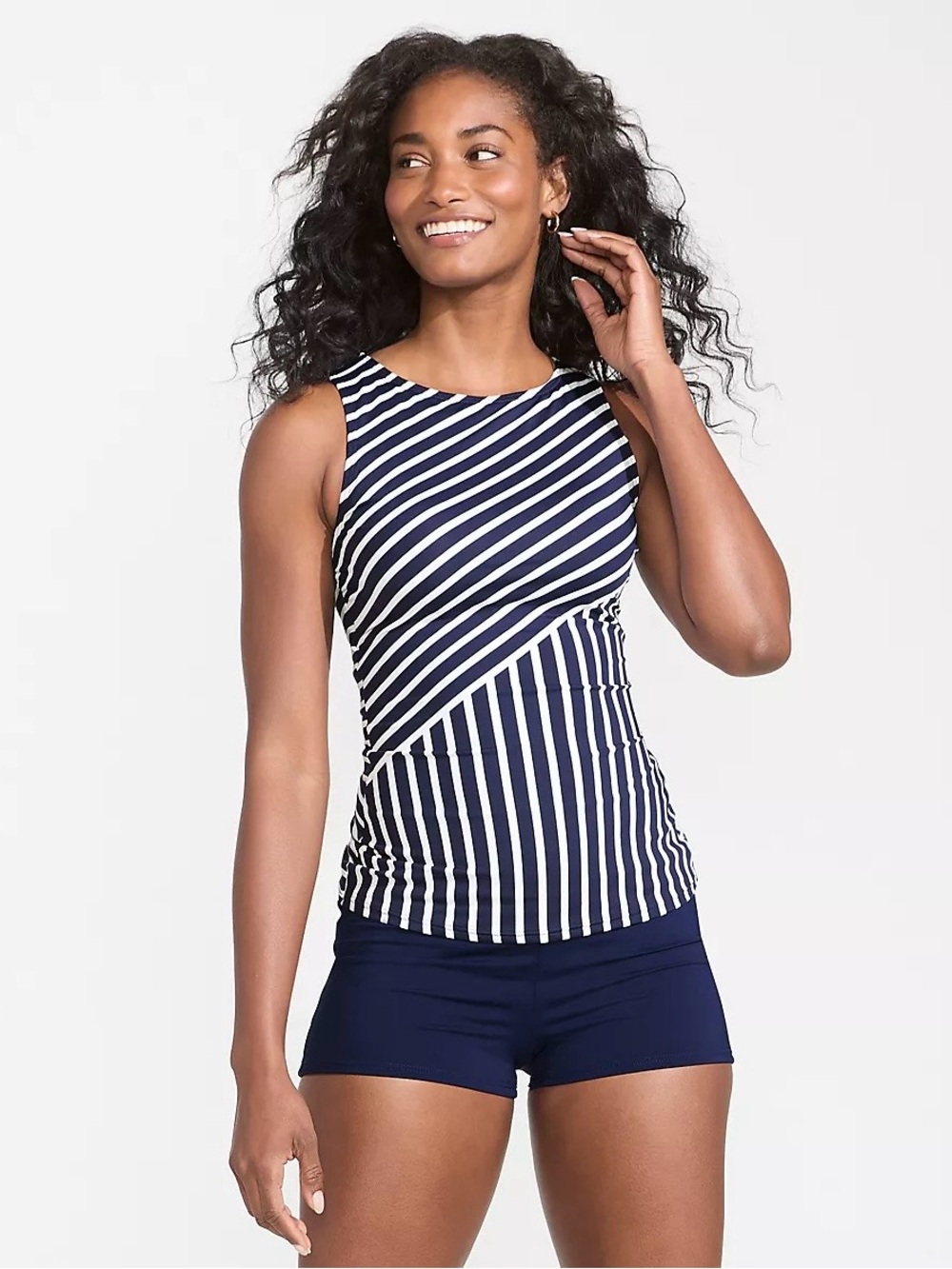 Lands' End High Neck UPF 50 Sun Protection Modest Tankini Swimsuit Top - Size 2